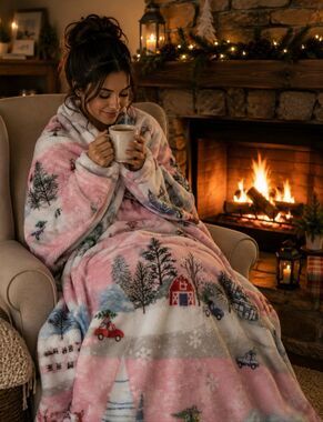 Christmas Farmhouse Luxury Velvet plush Throw Blanket Barbie Pink Christmas tree